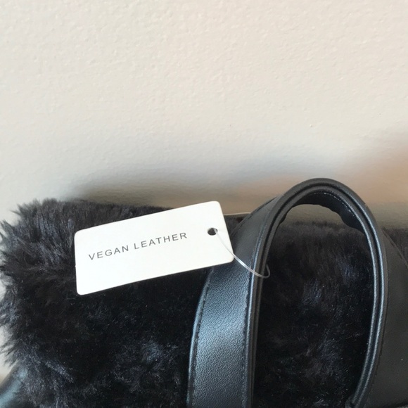 COLAB BLACK VEGAN LEATHER FAUX FUR BACKPACK NWT - Picture 4 of 7